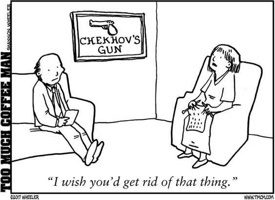Chekhov's Gun writing principle illustration cartoon